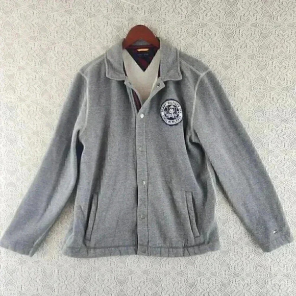 Vintage Tommy Hilfiger Embroidered Logo Button Collared Men's Varsity Jacker‎ L - Picture 1 of 11
